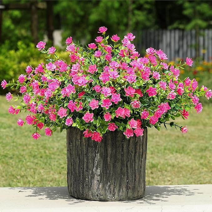 Ivydale Artificial Flowers Plants for Spring Summer Outdoors Decoration, 12 Bundles Fake Plastic UV Resistant Pink Flowers Faux Greenery Bushes Shrubs for Home Porch Patio Garden (Pink)