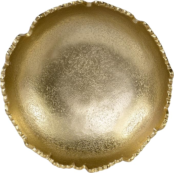 Red Co. 8.75” Gold Moon Decorative, Asymmetrical Torn, Hammered Metal Centerpiece Bowl with Sculpted Edges