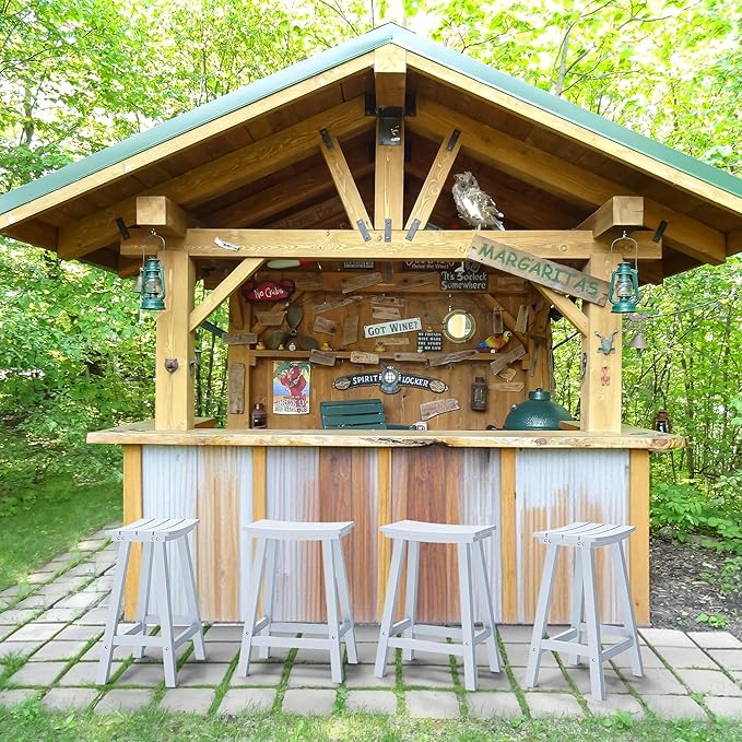 nalone 24 Inch Outdoor Bar Stool, HDPE Bar Chairs with Footrest, Weather Resistant Waterproof Bar Stools Outside Bar Height Stools for Bar, Kitchen Counter, Yard, Balcony(White, 24'' Barstools)