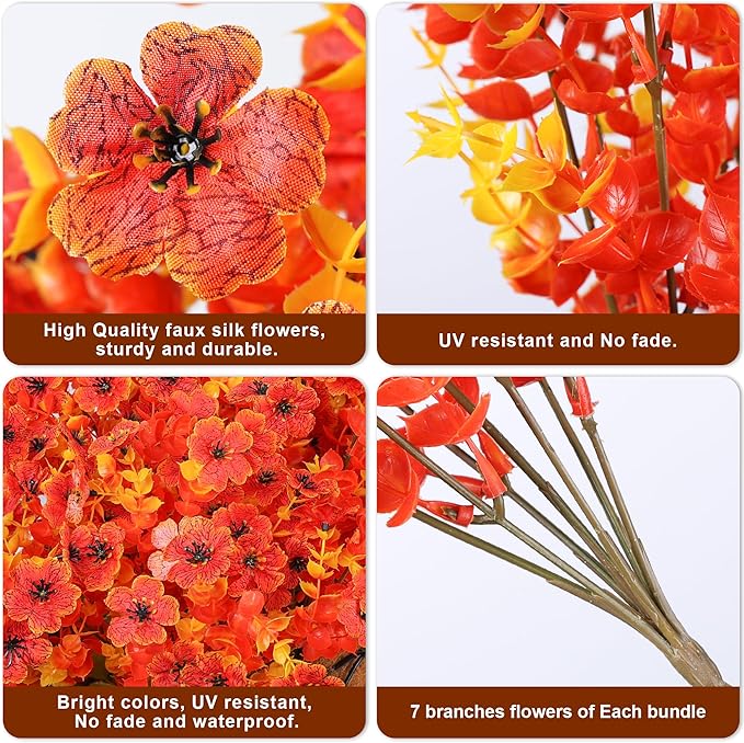 Ivydale Fall Flowers Artificial for Decoration Outdoors Fake Mums 12 Bundles Faux Planters UV Resistant Look Real for Autumn Home Porch Patio Garden Yard, Fall-Orange