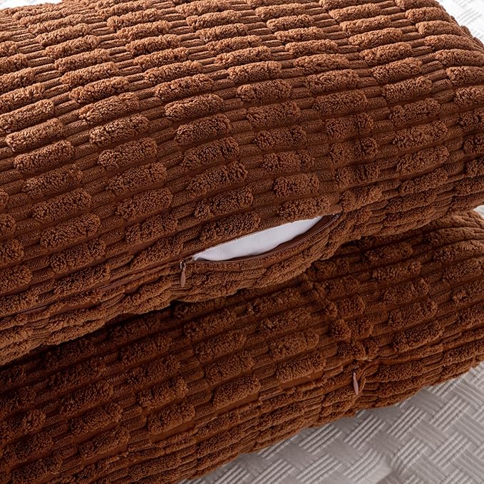 Fancy Homi 2 Packs Rust Long Body Lumbar Decorative Throw Pillow Covers 14x36 Inch for Bed Couch Bedroom Bench, Soft Corduroy Rectangle Solid Pillow Case, Terracotta Rustic Farmhouse Boho Decor