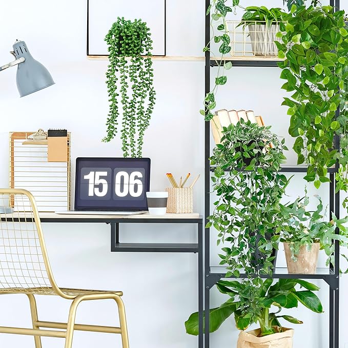 Artificial Hanging Plants for Shelf, 4 Pack Fake Potted Greenery Plant Faux Mandala Vine, String of Pearls, Ivy Vine,Persian Grass Fern in Pot for Desk Home Bathroom Farmhouse Room Table Decor