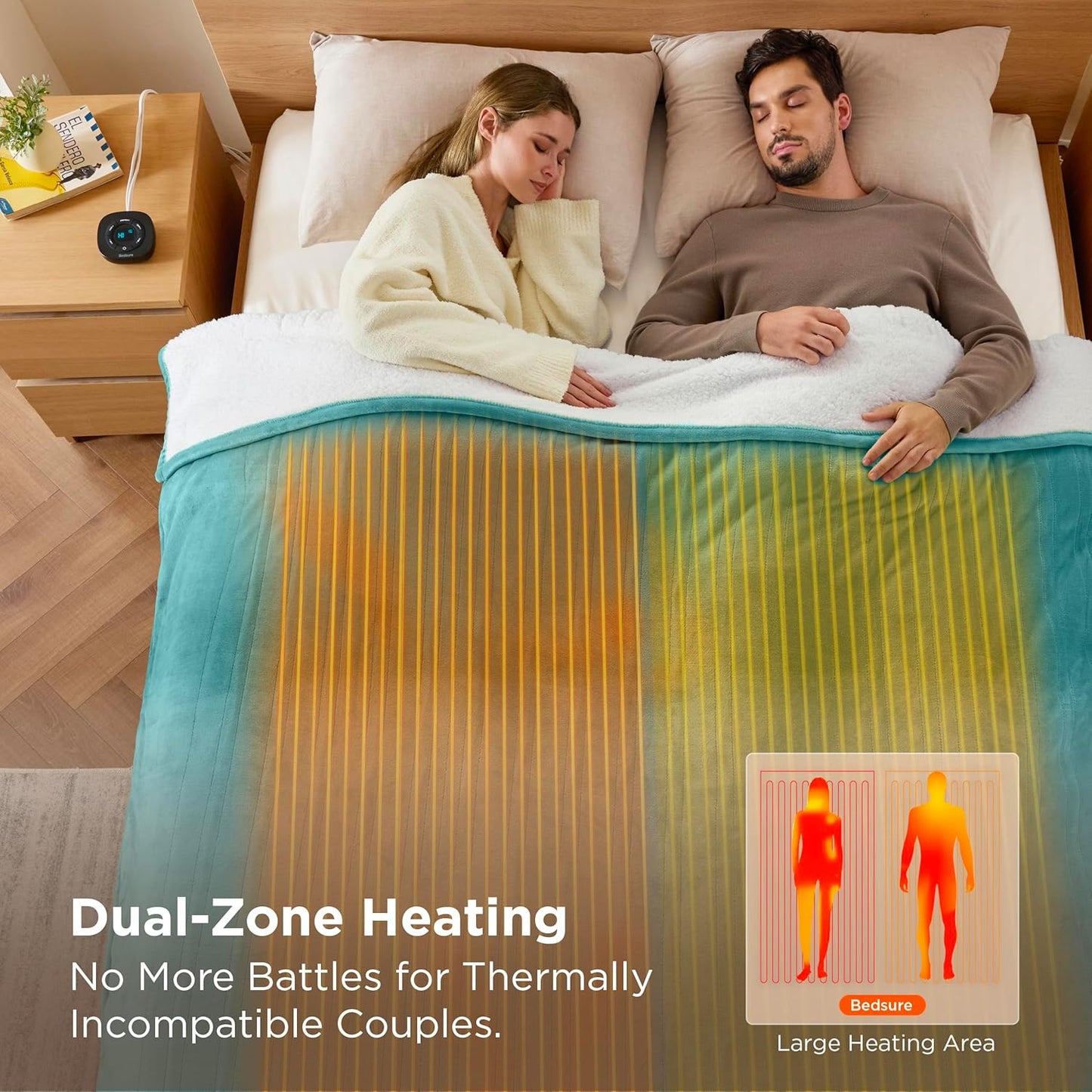 Bedsure Electric Blanket King Size - Dual Control Heated Blanket King Size, Fast Heating with 10 Time Settings & 10 Heat Settings, Warm Gift for Grandma (100x90 inches, River Blue)