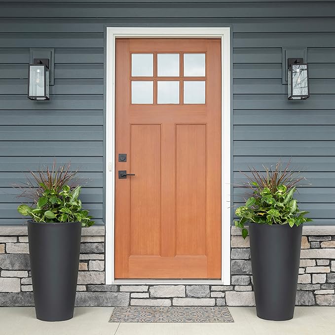 Step2 Tremont Tall Round Tapered Planter, Large Planters for Outdoor Plants, Gardening and Flower Pot for Patio or Porch, Efficient Drainage, Durable Plastic, Onyx Black, 2-Pack