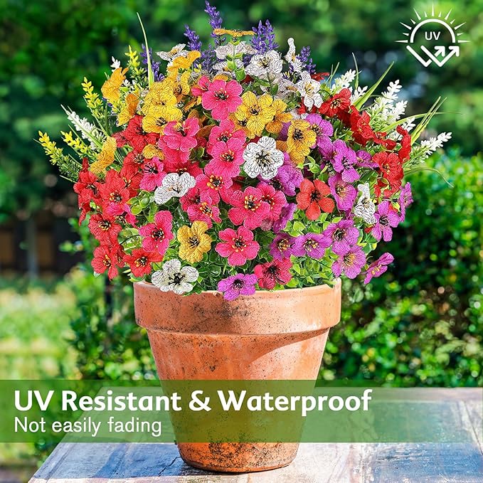 AGIRL 12 Bundles Artificial Flowers for Outdoor,No Fade Fake Plastic Flower Lavender Monkey Grass for Decoration,Faux Plants Hanging Planters Indoor Outside Garden Porch Window Box Home Wedding