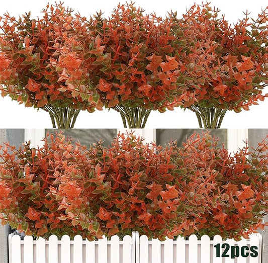 RECUTMS 12 Bundles Artificial Fall Flowers No Fade Faux Autumn Plants, Fake Indoor Outdoor Greenery Fall Decorations for Thanksgiving Christmas Wedding Party Home Garden Fireplace Décor