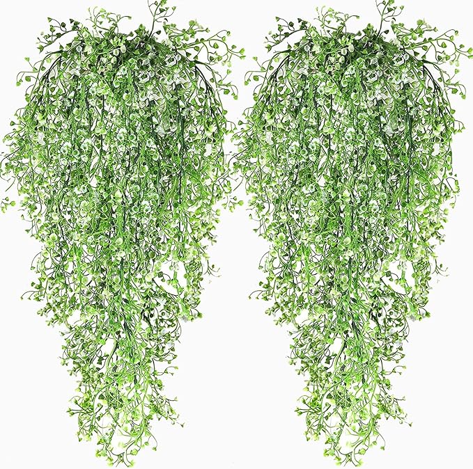 Toprooms Hanging Fake Plants,4 Pcs Faux Eucalyptus Leaf Greenery Vine Plant Faux Plants Fake Ivy Room Decor Home Garden Wedding Party Indoor Outdoor Decorations (White 4P)