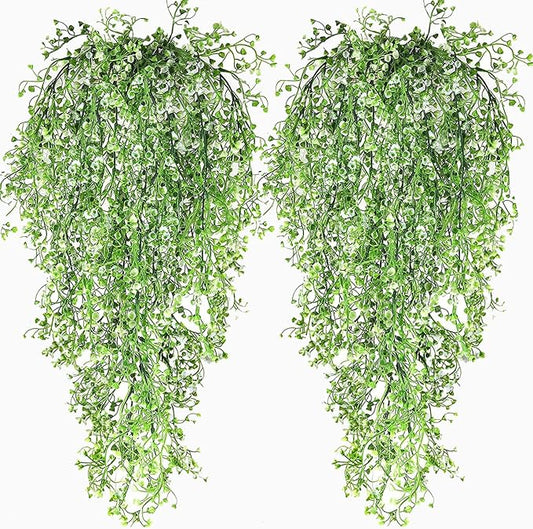 Toprooms Hanging Fake Plants,4 Pcs Faux Eucalyptus Leaf Greenery Vine Plant Faux Plants Fake Ivy Room Decor Home Garden Wedding Party Indoor Outdoor Decorations (White 4P)