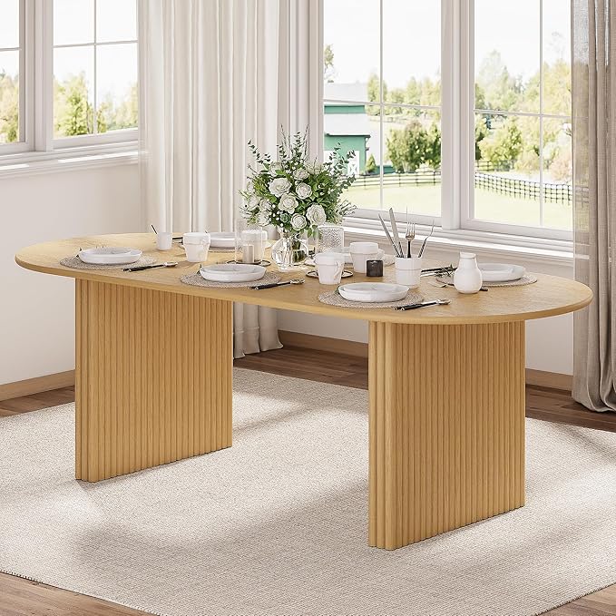 Casaphoria 79" Oval Dining Table, Modern Kitchen Table for 4-6, Farmhouse Style Large Table, Easy Assembly for Living Room, Kitchen and Bar, Natural Wood