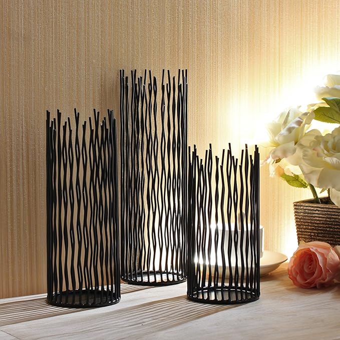 Set of 3 Metal Iron Candle Holder, Black Candlestick Modern Table Centerpiece for Indoor & Outdoor Decor, Dining Room, Home Decoration