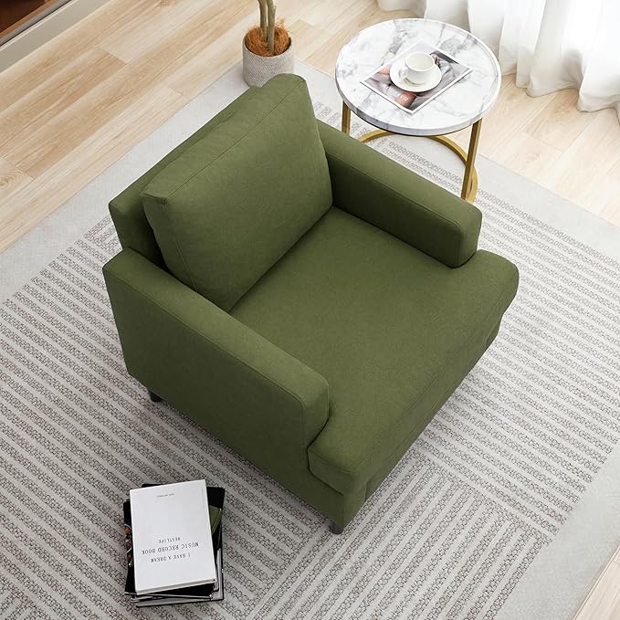 Mid-Century Accent Chair,Modern Linen Fabric Armchair for Living Room,Comfy Upholstered Reading Accent Chairs for Bedroom,Single Sofa Chair with Wood Legs (Green, 2 Pack)