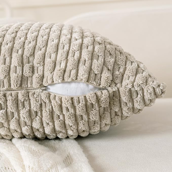 Set of 4 Beige Brown Coffee Decorative Throw Pillow Covers 20x20 Inch Corduroy Pillow Covers for Bed Couch Sofa Living Room Soft Square Cushion Cases