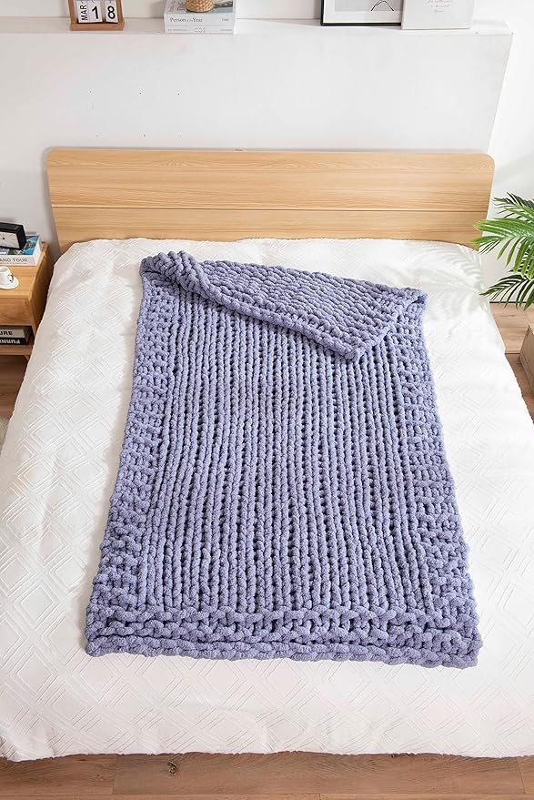 clootess Chunky Knit Blanket Knitted Throw Crochet Chenille Yarn Woven for Bed Sofa Textured Thick Cable Decor (Storm Grey 40x60in)