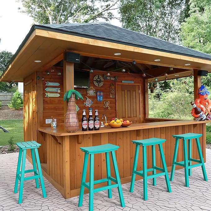 nalone 29 Inch Outdoor Bar Stools Set of 2, HDPE Bar Chairs with Footrest, Weather Resistant Barstools Outside Counter Height Stools for Patio, Kitchen, Yard (Aruba, 29'' Barstools Set of 2)