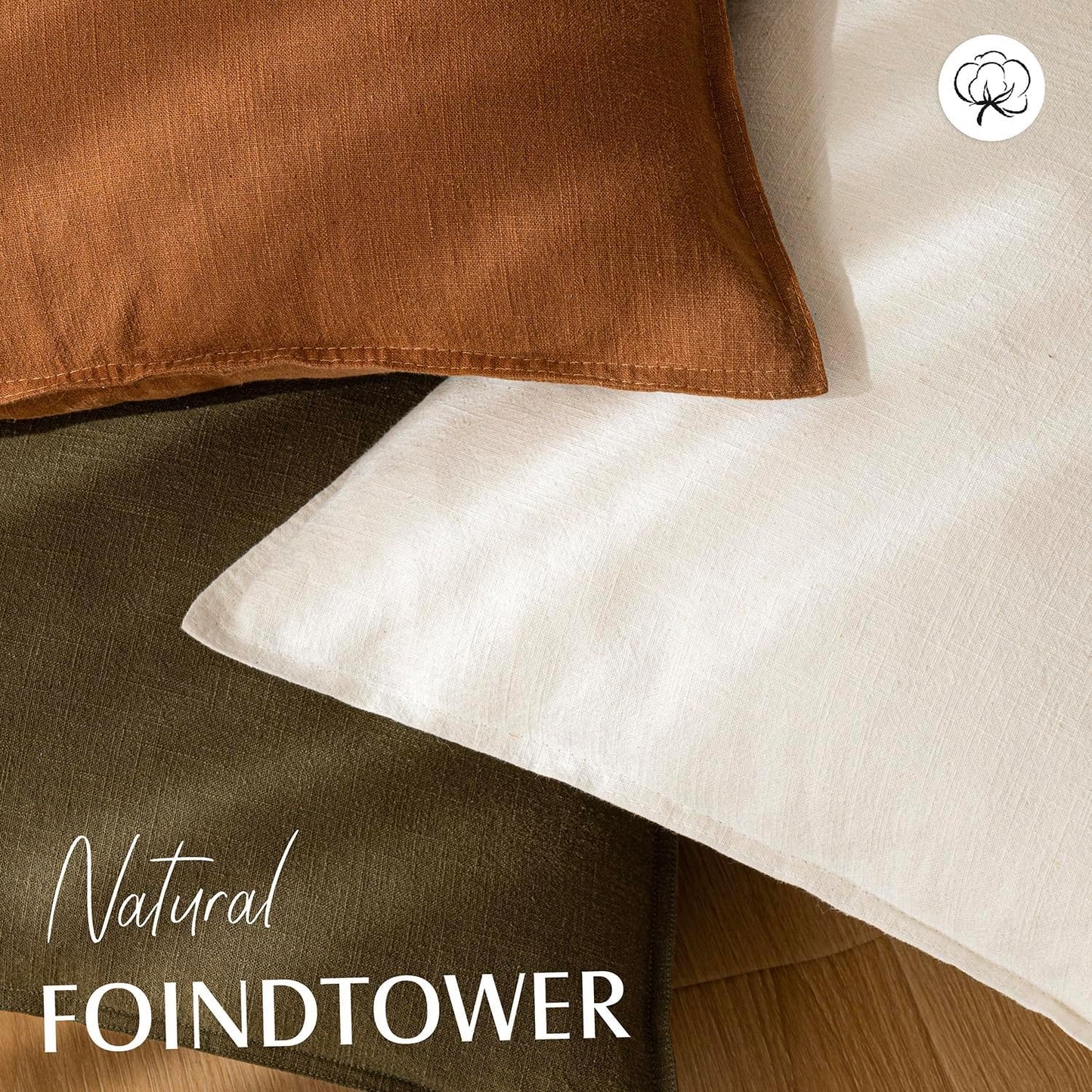 Foindtower Pack of 2, Decorative Linen Soild Throw Pillow Covers Soft Accent Cushion Case Boho Farmhouse Neutral Pillowcase for Chair Couch Sofa Bedroom Living Room Home Decor 24 x 24 Inch Cream White