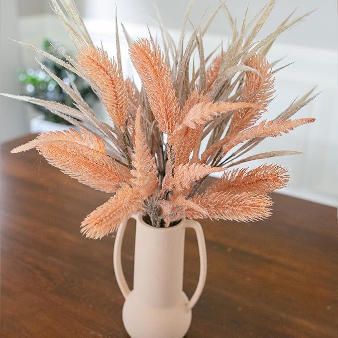 7 PCS Christmas Stems for Vases, 26 in Faux Stems Fake Plants Winter Stem Greenery Branches Fake Leaves Faux Foliage for DIY Craft Garland Home Kitchen Office Indoor Centerpiece Table Decor, Orange
