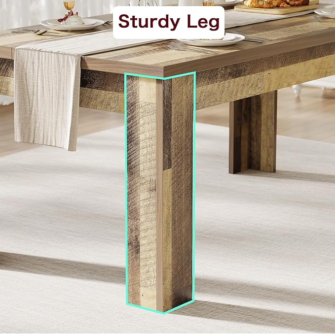 CABIHOME 63" Dining Table for 4-6, Large Farmhouse Rectangular Kitchen Dining Room Table, Wooden, Thick Frame & Sturdy Triangular Legs, Strong Wood Base for Small Space, Dinner, Kitchen, Rustic Brown