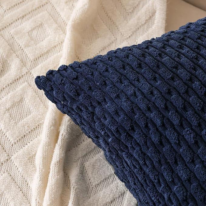 Set of 4 Navy Blue Decorative Throw Pillow Covers 16x16 Inch Corduroy Pillow Covers for Bed Couch Sofa Living Room Soft Square Cushion Cases