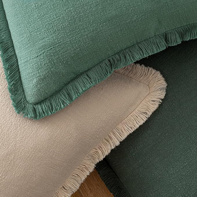 MIULEE Christmas Decorative Throw Pillow Covers Neutral Linen Fringe Throw Pillows Set of 2 Army Green Boho Farmhouse Cushion Covers with Tassels for Couch Sofa Bed Living Room Home Decor 18x18 Inch