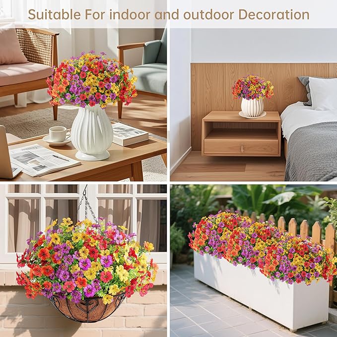 12 Bundles Artificial Flowers Plants for Outdoor Spring Summer Home Decor, Faux Flower Daisy with Eucalyptus Leaves Fake Plants, UV Resistant Artificial Flowers for Garden Porch Patio Decor Multicolor