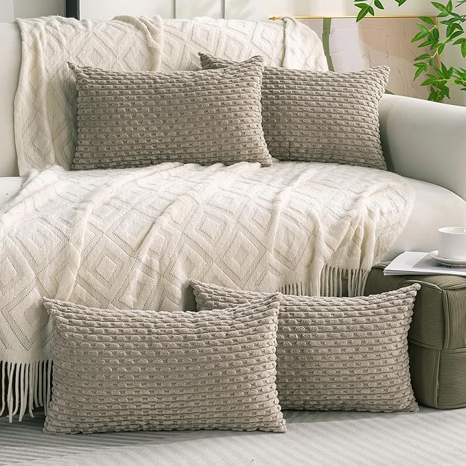 Set of 4 Taupe Decorative Throw Pillow Covers 12x20 Inch Corduroy Pillow Covers for Bed Couch Sofa Living Room Soft Cushion Cases