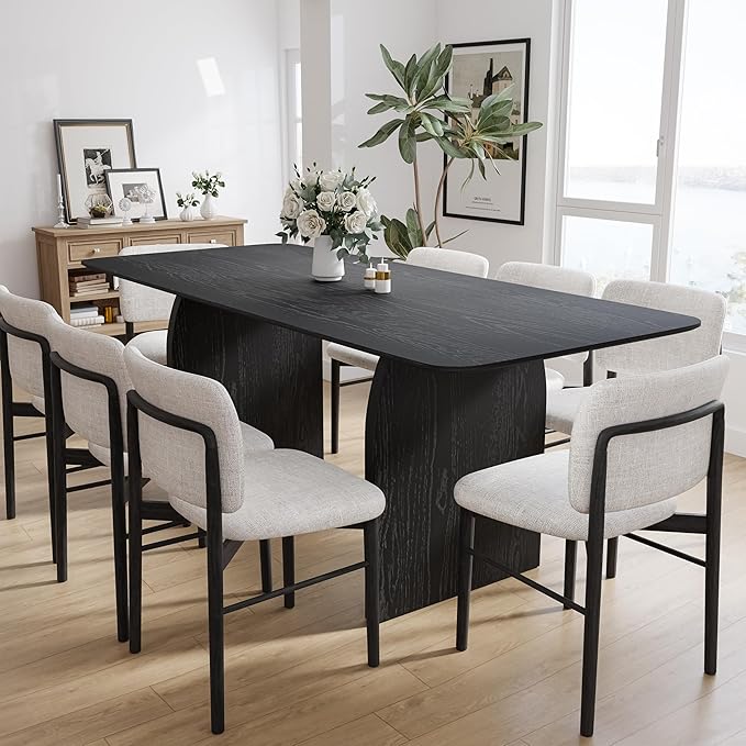 Casaphoria 79" Large Dining Table for 8, Wood Rectangular Living Room Table, Modern Farmhouse Kitchen Table with Scratch-Resistant Top & Wood Pedestal, Easy Assembly and Clean, Black