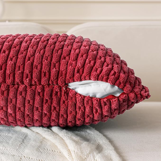 Set of 4 Burgundy Decorative Throw Pillow Covers 12x20 Inch Corduroy Pillow Covers for Bed Couch Sofa Living Room Soft Cushion Cases