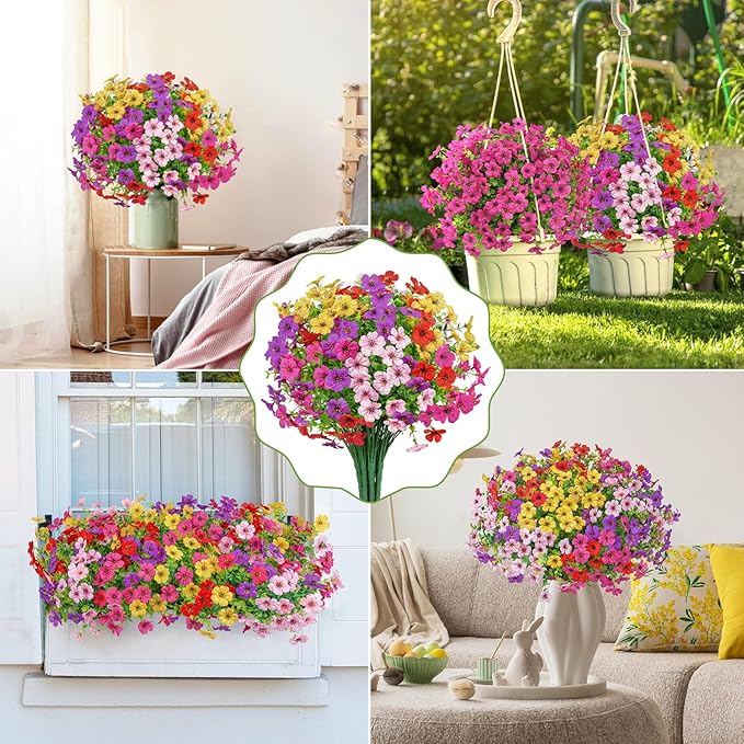 20 Bundles Artificial Flowers for Outdoors Decoration Fake Silk Flowers UV Resistant Faux Plants Artificial Daisy Eucalyptus for Spring Summer Garden Yard Porch Window Home Decor, Mix Colors