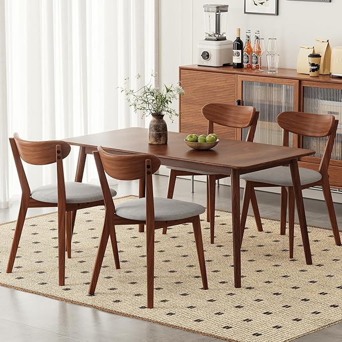 100% Solid Oak Wood Dining Chairs,Mid Century Modern Dining Chairs with Upholstered Cushion,Kitchen,Dining Room Chairs Set of 4 (4, Walnut Color Grey Upholstery)