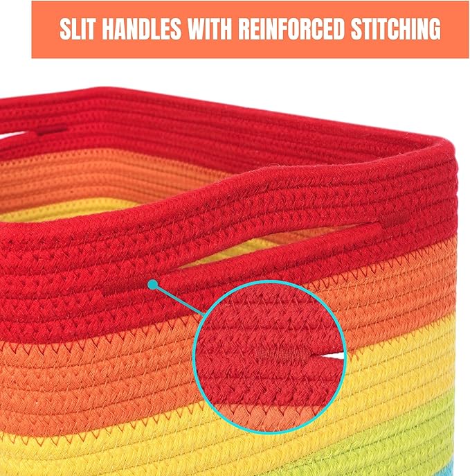 MINTWOOD Design 3-Pack Storage Baskets for Shelves, Playroom and Classroom, Book Basket, Decorative Storage Cube Bins, Woven Closet Organizers, Pantry and Shoe Organizer, Rainbow