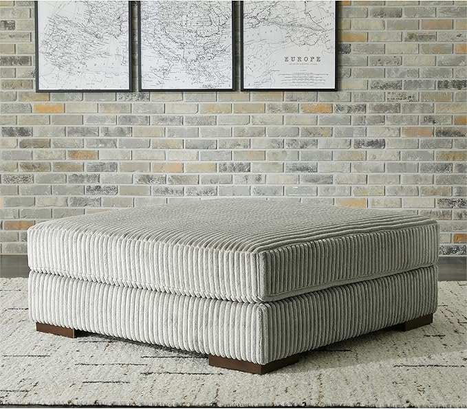 Signature Design by Ashley Lindyn Contemporary Square Tufted Upholstered Oversized Accent Ottoman, Light Gray