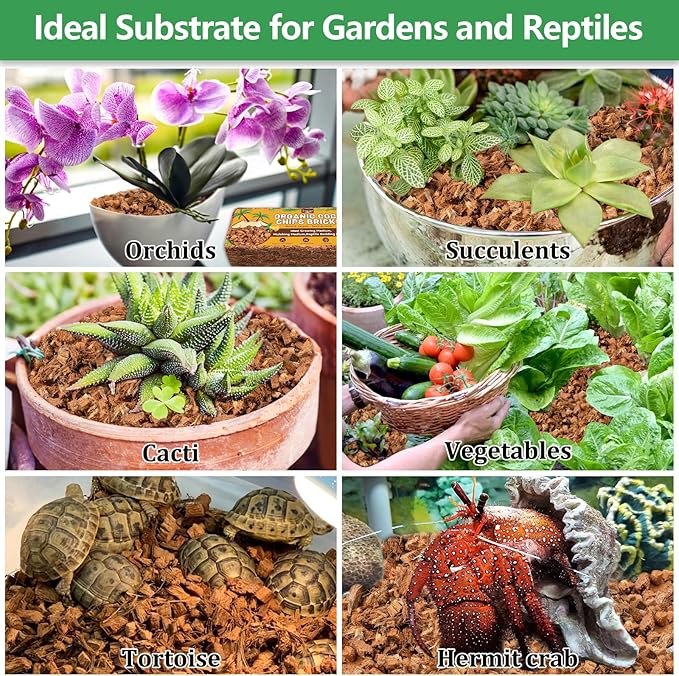 Legigo 6 Pack Coco Husk Chips- 6.6 LB 100% Organic Coconut Coir Chips Brick Potting Soil Mix with Low EC & PH Balance, Compressed Coconut Substrate Coco Chips Mulch Medium for Garden, Flowers, Plants