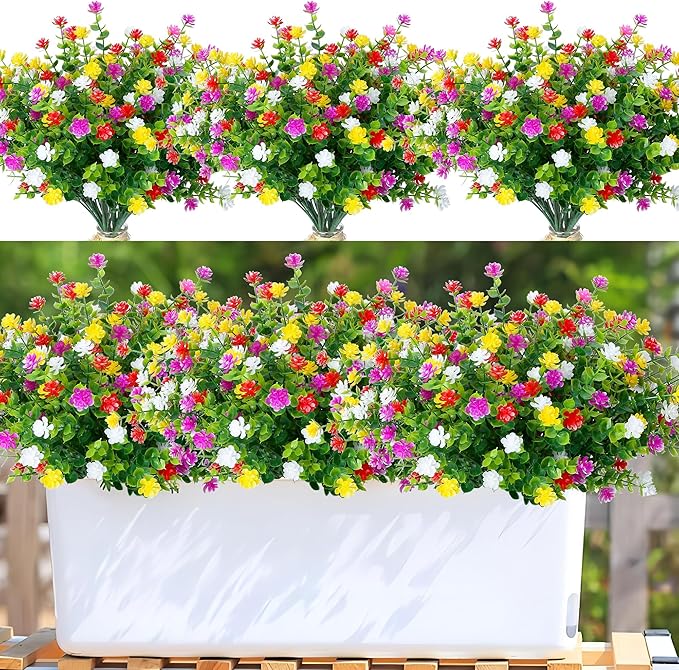 SITUMEIZI Artificial Flowers Outdoor 8 Bundles Faux Fake Plants Realistic UV Resistant for Home Porch Spring Summer Outside Window Box Decor, Mixed Colors