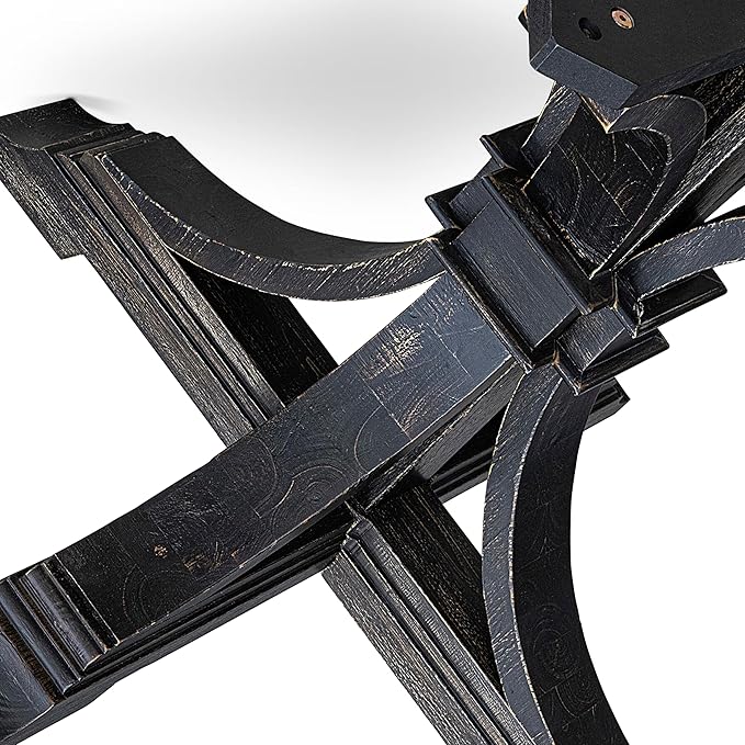 F57-11-TP - Modern Kitchen Table with Acacia Wood Round Tabletop, Sand Blasted Black Finish