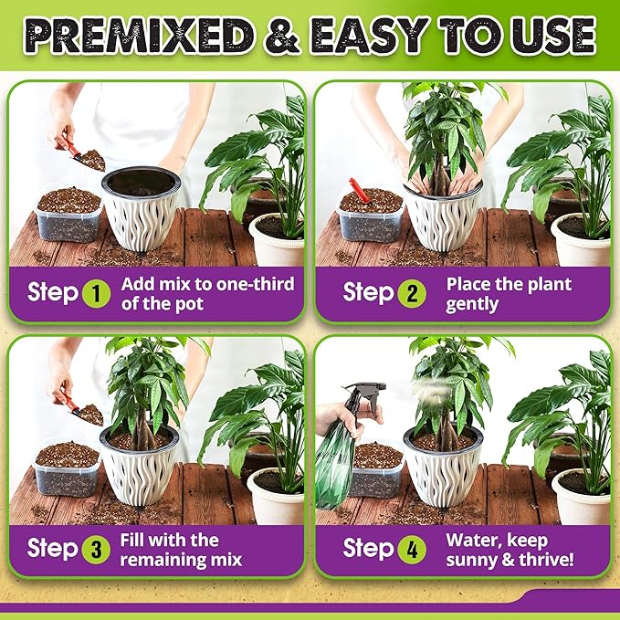 DUSPRO Recycle Money Tree Soil Indoor, Premium Coco Coir Perlite Mix and Pine Bark for Money Tree, Ideal Money Tree Soil for Healthy Growth and Nourishment (6 Quarts)