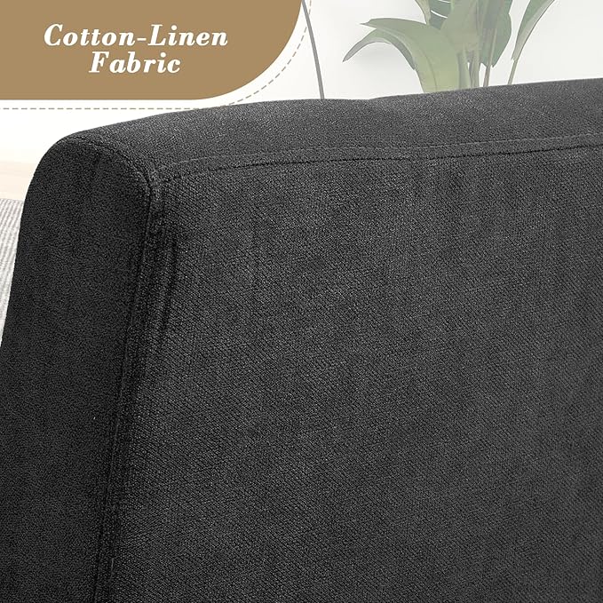 Athena Collection Modern Accent Chair with Cushion, Comfy Upholstered Fabric Reading Chair for Adult, Soft Sofa Armchair for Living Room, Bedroom, Dorm, Black