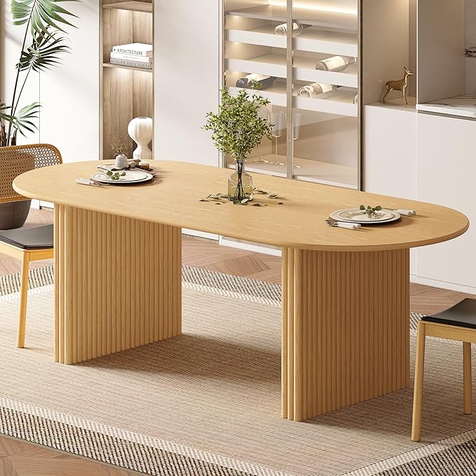 Casaphoria 79" Oval Dining Table, Modern Kitchen Table for 4-6, Farmhouse Style Large Table, Easy Assembly for Living Room, Kitchen and Bar, Natural Wood