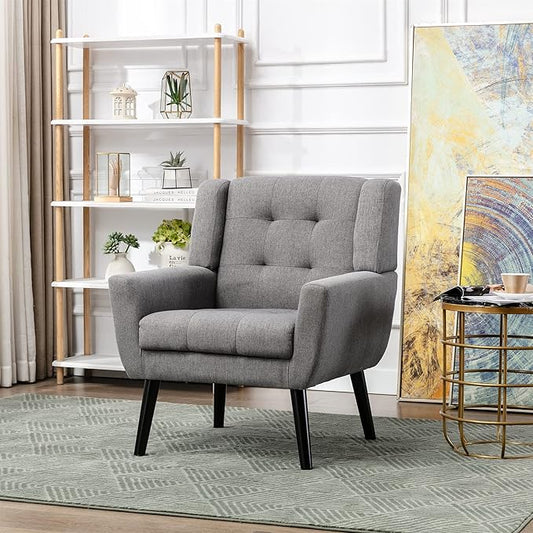 NicBex Modern Accent Chair for Living Room Upholstered Foam Filled Living Room Chairs with Metal Legs Linen Cozy Lounge Armchair for Living Room Bedroom,Light Grey