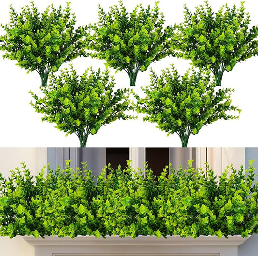 20 Bundles Artificial Plants Outdoor Fake Boxwood Shrubs Grass for Pot Garden Verandah Decor for Window Garden Office Patio Backyard Planter Pathway Front Porch (Green)
