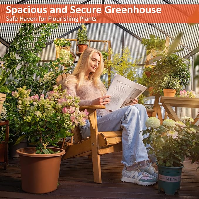 Greenhouse 6×7.5 FT, Quick Setup Polycarbonate Greenhouse for Outdoors with Roof Vent, Walk in Green Houses for Outside for Outdoor Garden Backyard, Black