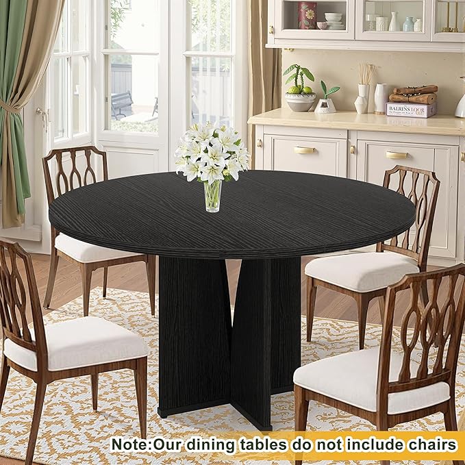 NicBex 39 Inch Round Dining Table for 4, Wooden Small Dinner Table Farmhouse Kitchen Tables with X-Shaped Stable Pedestal for Dining Room, Kitchen, Living Room，Black