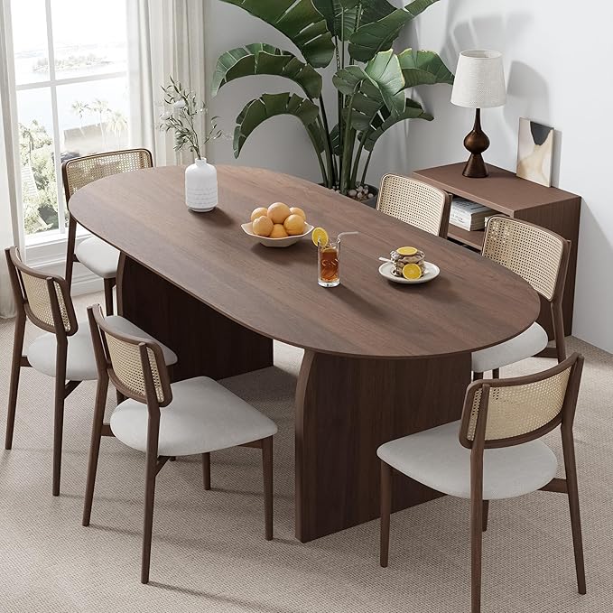 Casaphoria 67" Large Dining Table for 6, Wood Oval Living Room Table, Modern Farmhouse Kitchen Table with Scratch-Resistant Top & Wood Pedestal, Easy Assembly and Clean, Walnut