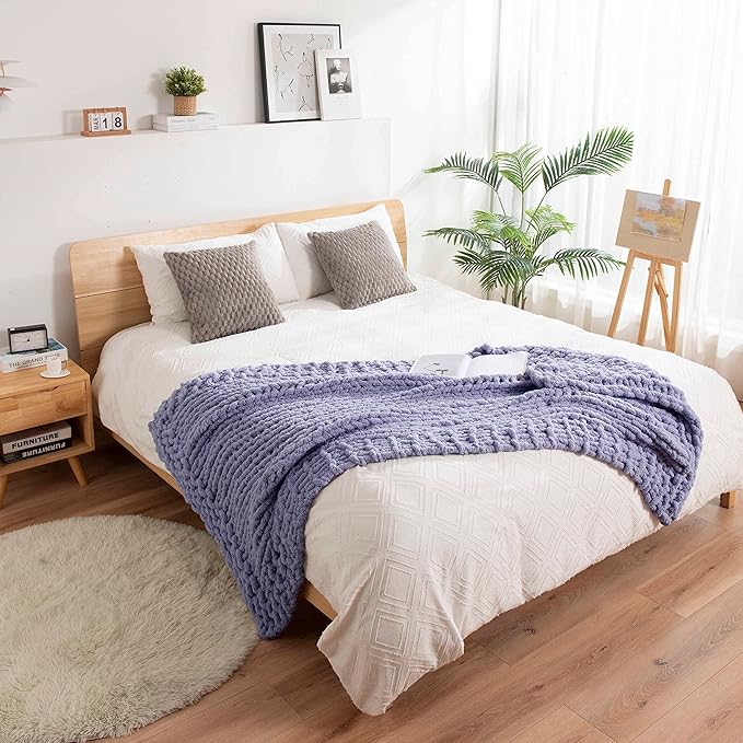 clootess Chunky Knit Blanket Knitted Throw Crochet Chenille Yarn Woven for Bed Sofa Textured Thick Cable Decor (Storm Grey 40x60in)
