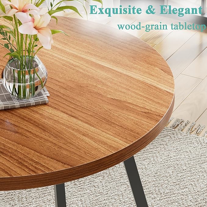 VECELO 35" Round Dining Table for 4, Wood-Grain Tabletop & Heavy-Duty Steel Frame, for Kitchen, Living Room, Easy Assembly, Walnut