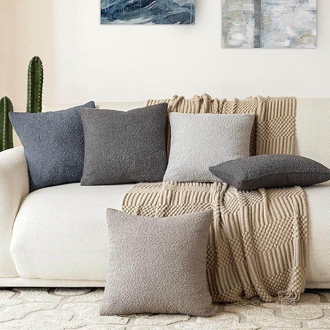 Foindtower Pack of 2 Textured Boucle Throw Pillow Covers Accent Solid Decorative Lumbar Pillow Cases Woven Couch Cushion Case for Sofa Living Room Home Decor, 12 x 20 Inch,Dark Grey