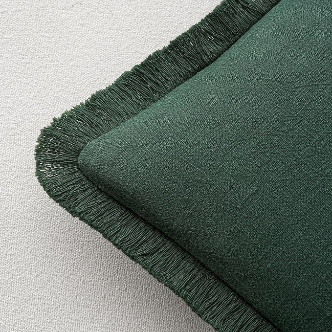 MIULEE Christmas Decorative Throw Pillow Covers Neutral Linen Fringe Throw Pillows Euro Shams Set of 2 Army Green Boho Farmhouse Cushion Covers for Couch Sofa Bed Living Room Home Decor 24x24 Inch