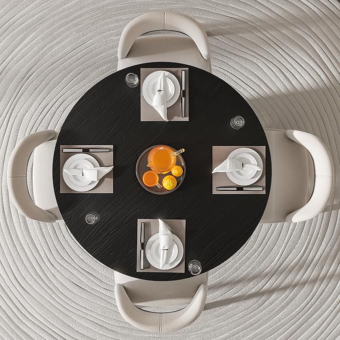 Casaphoria 46" Round Dining Table, Modern Kitchen Table for 4-6, Farmhouse Style with Undercut Edge Top & Concave Cylinder Legs, Easy Assembly for Living Room, Kitchen, Bar, Black