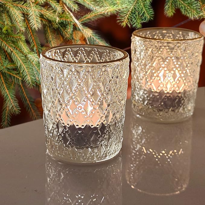 SHMILMH Clear Tealight Candle Holders Set of 24, Glass Votive Candle Holders with Rim for Wedding Table Centerpiece Birthday Party Christmas Decor