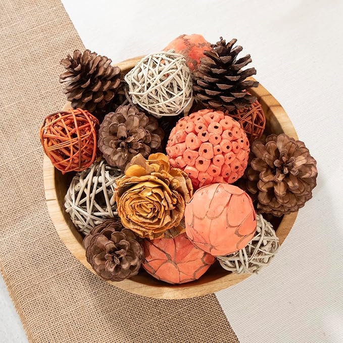 Natural Tones Vase & Bowl Fillers Decorative Balls | Home Decor (Autumn Orange)