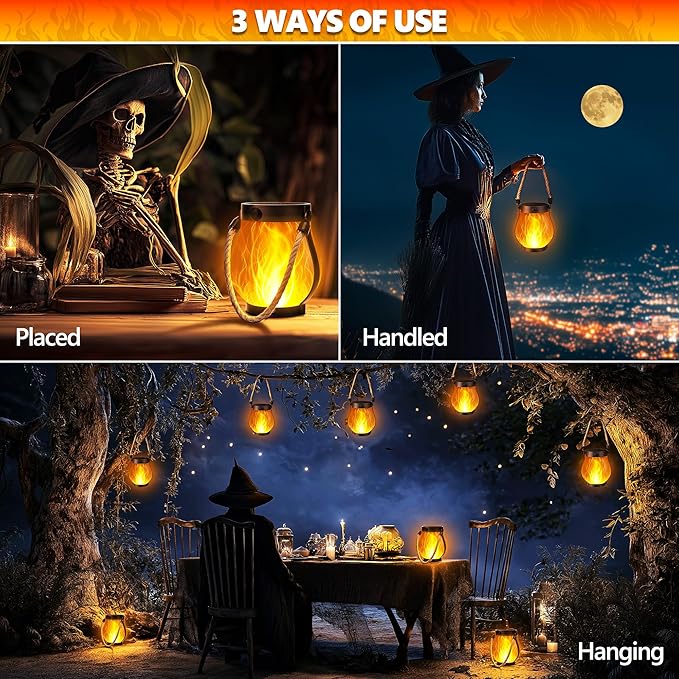 Solar Flame Lantern Hanging Outdoor Waterproof Purple - 2 Pack Flame Lanterns with Dual Charging Modes of Solar & USB for Garden or Yard Decorations (Warm White - 1 Pack)